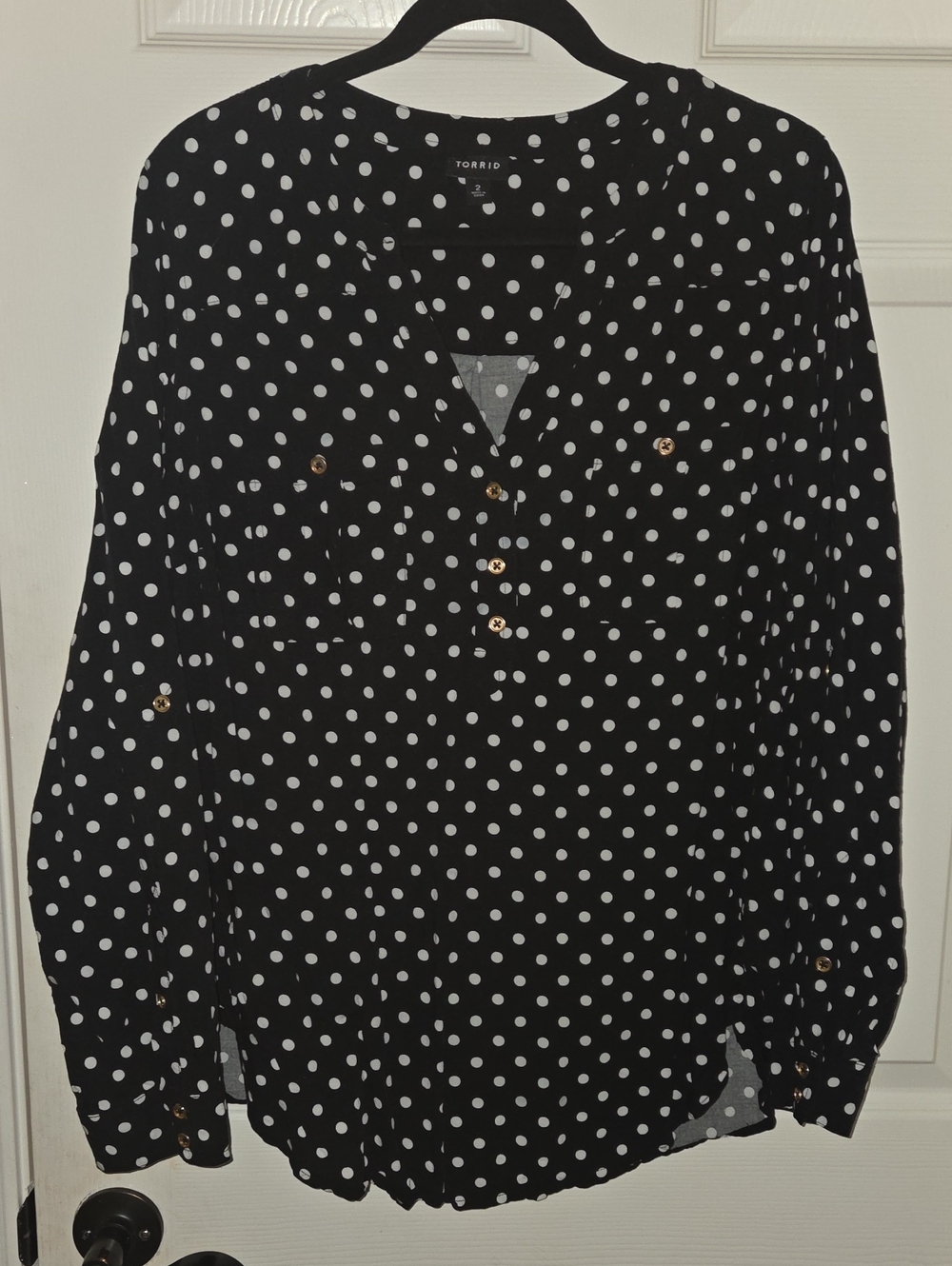Torrid Black with White Polka Dot Button-Front Blouse Size 2